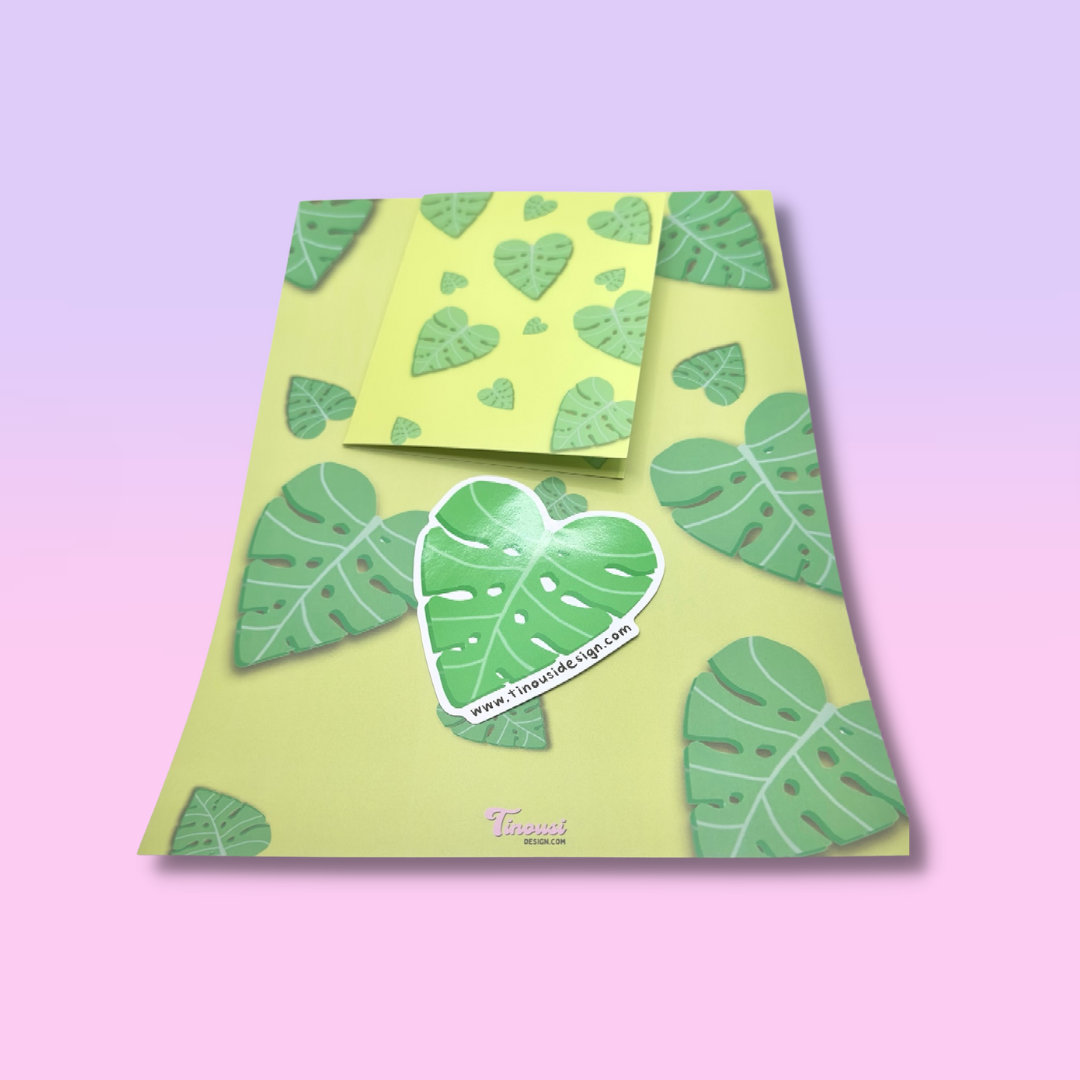 Monstera Leaf Single Colour Set (1xPrint,Card,Sticker)