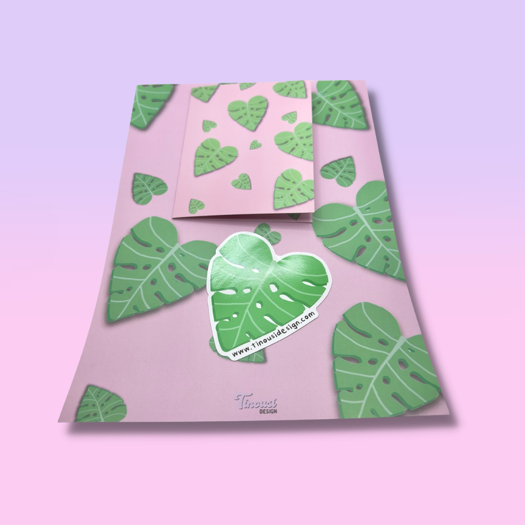 Monstera Leaf Single Colour Set (1xPrint,Card,Sticker)