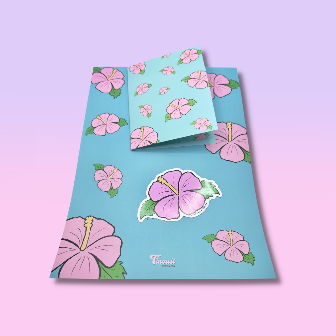 Pink Hibiscus Single Colour Set (1xPrint,Card,Sticker)