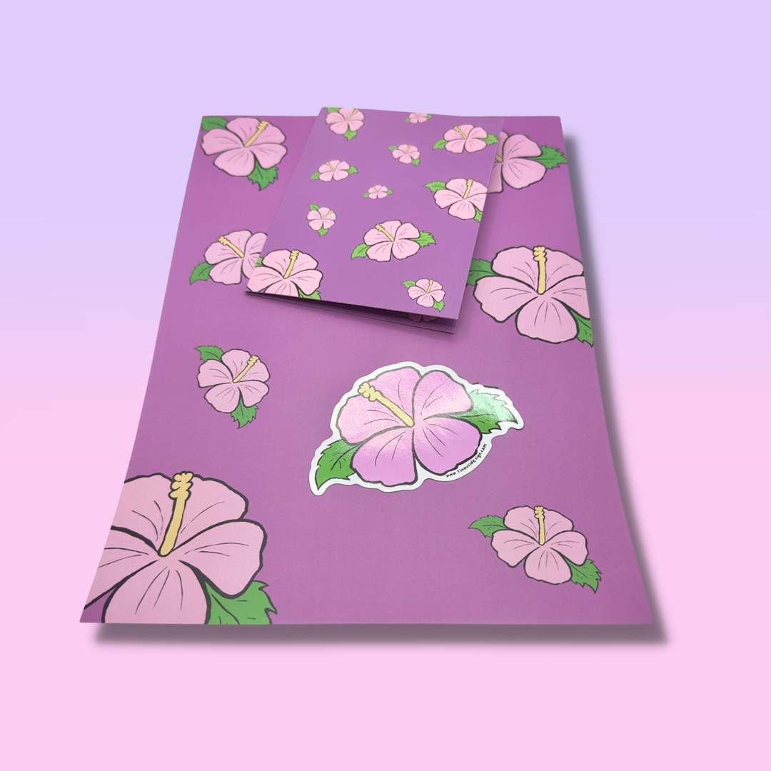 Pink Hibiscus Single Colour Set (1xPrint,Card,Sticker)