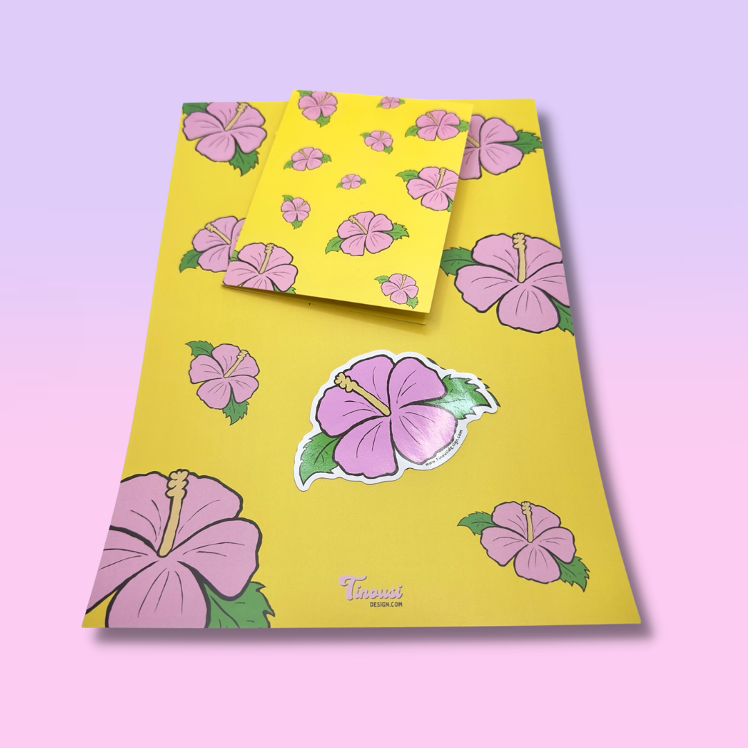 Pink Hibiscus Single Colour Set (1xPrint,Card,Sticker)