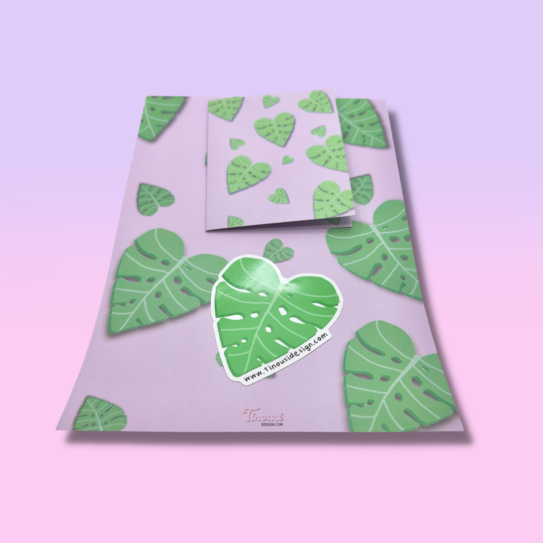 Monstera Leaf Single Colour Set (1xPrint,Card,Sticker)