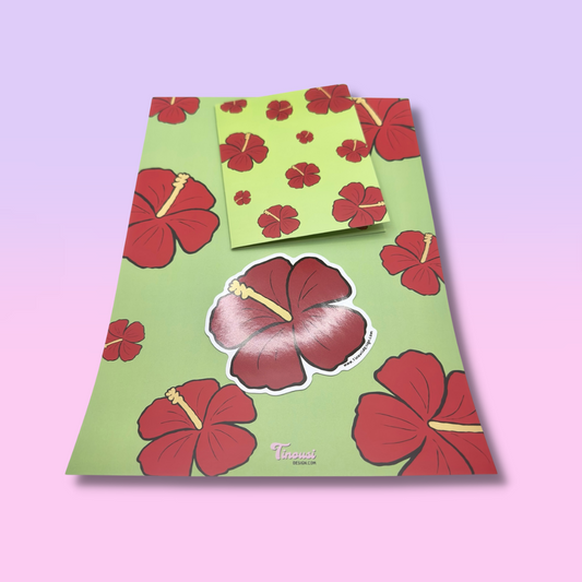 Red Hibiscus Set Single Colour (1xPrint,Card,Sticker)